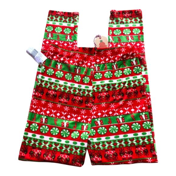 100% Poof Christmas Leggings Red Stretch Cotton Fair Isle Print Womens Small NWT - Picture 4 of 12